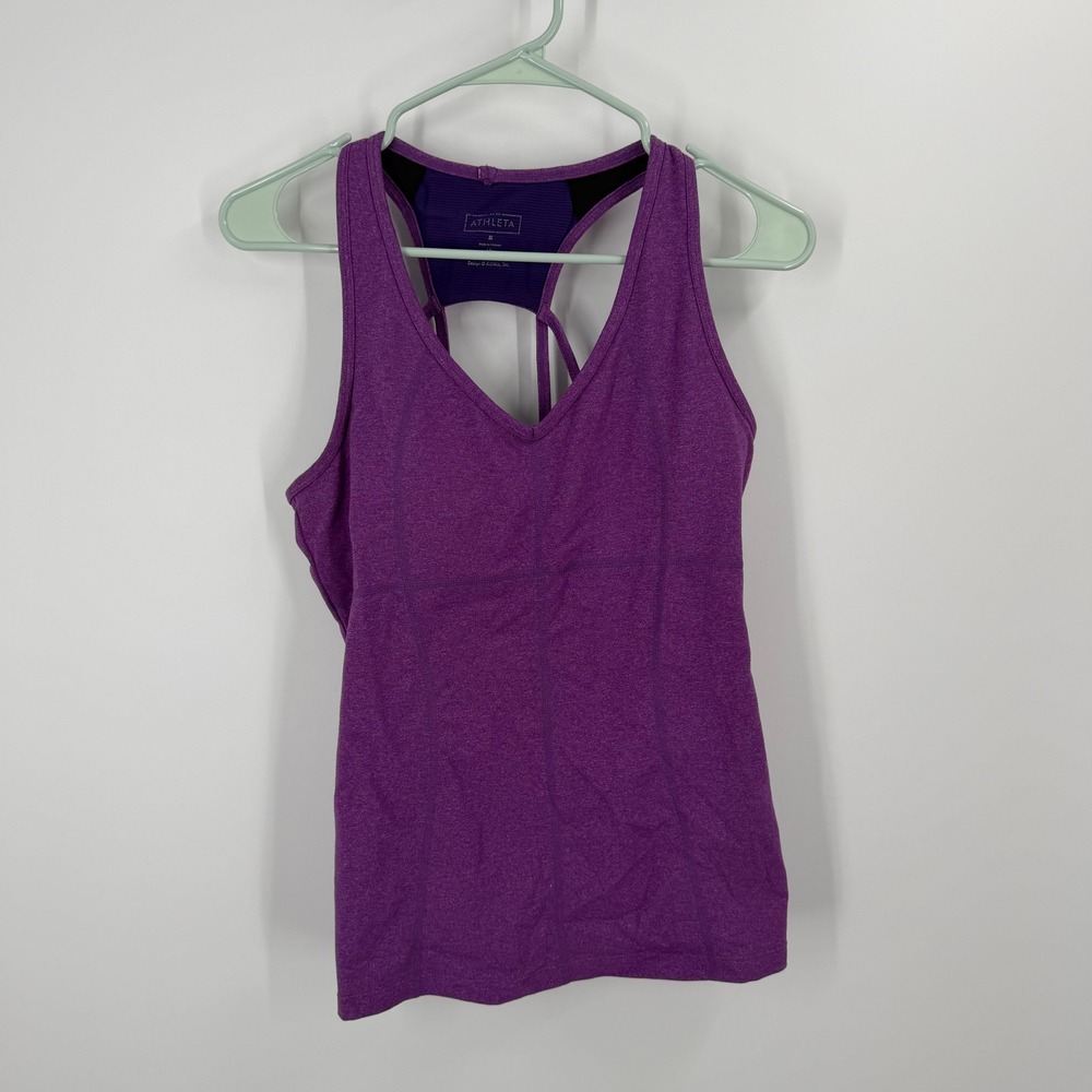 Athleta Yoga Tank Top Womens Medium Purple Strappy Racerback Built-in Bra 819701